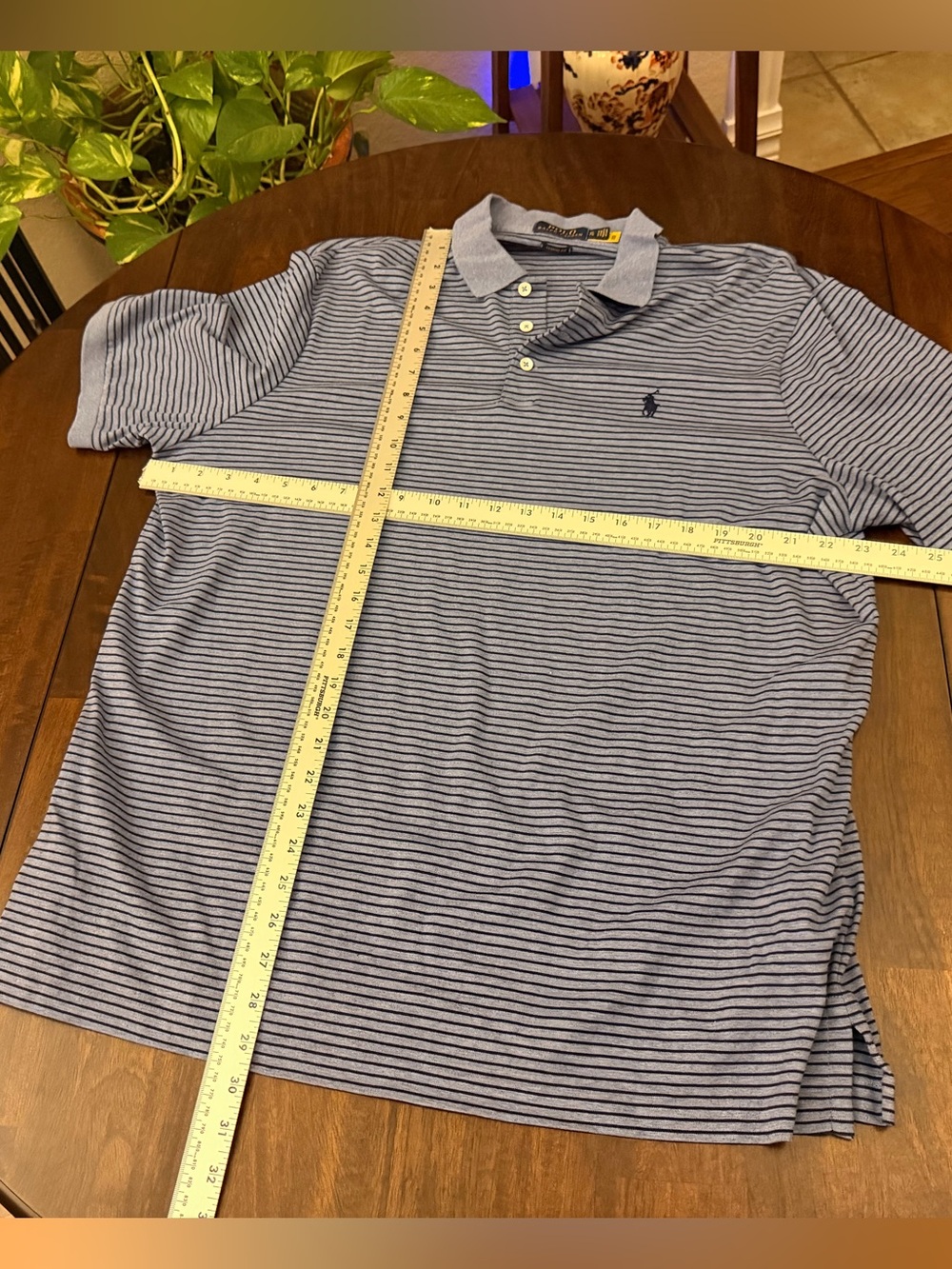 Ralph Lauren Men’s Light Blue and Navy Striped Polo